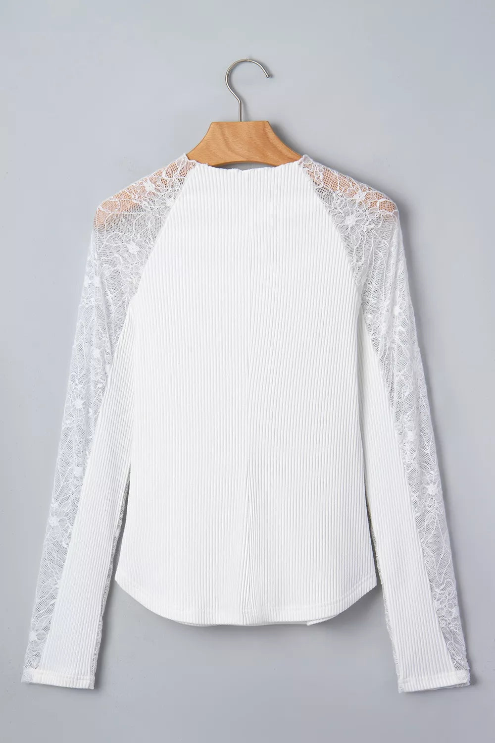 Sheer Lace Long Sleeve Ribbed Slim Top — garment back