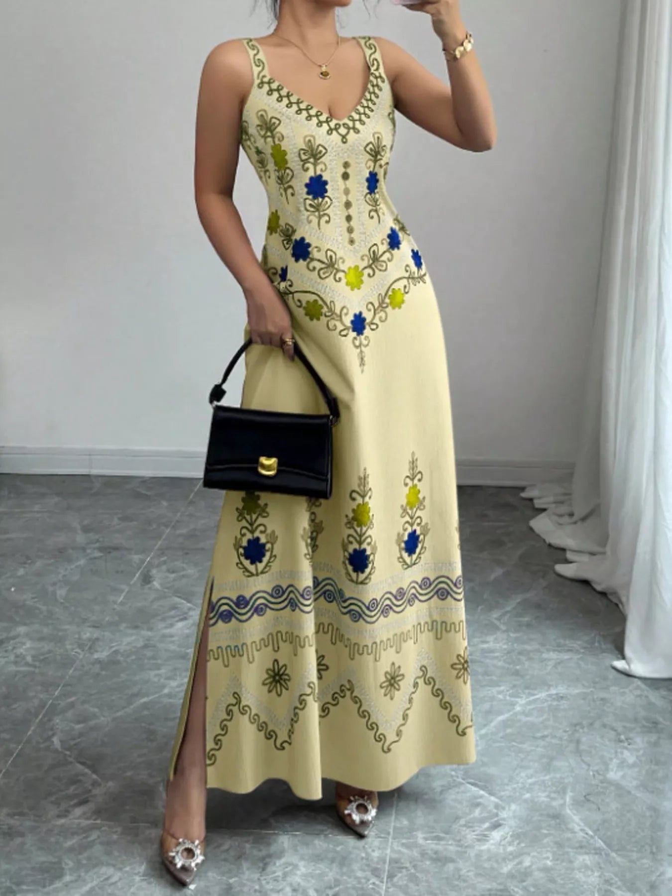 Trendsi Floral Sleeveless Maxi Dress with Side Slit -