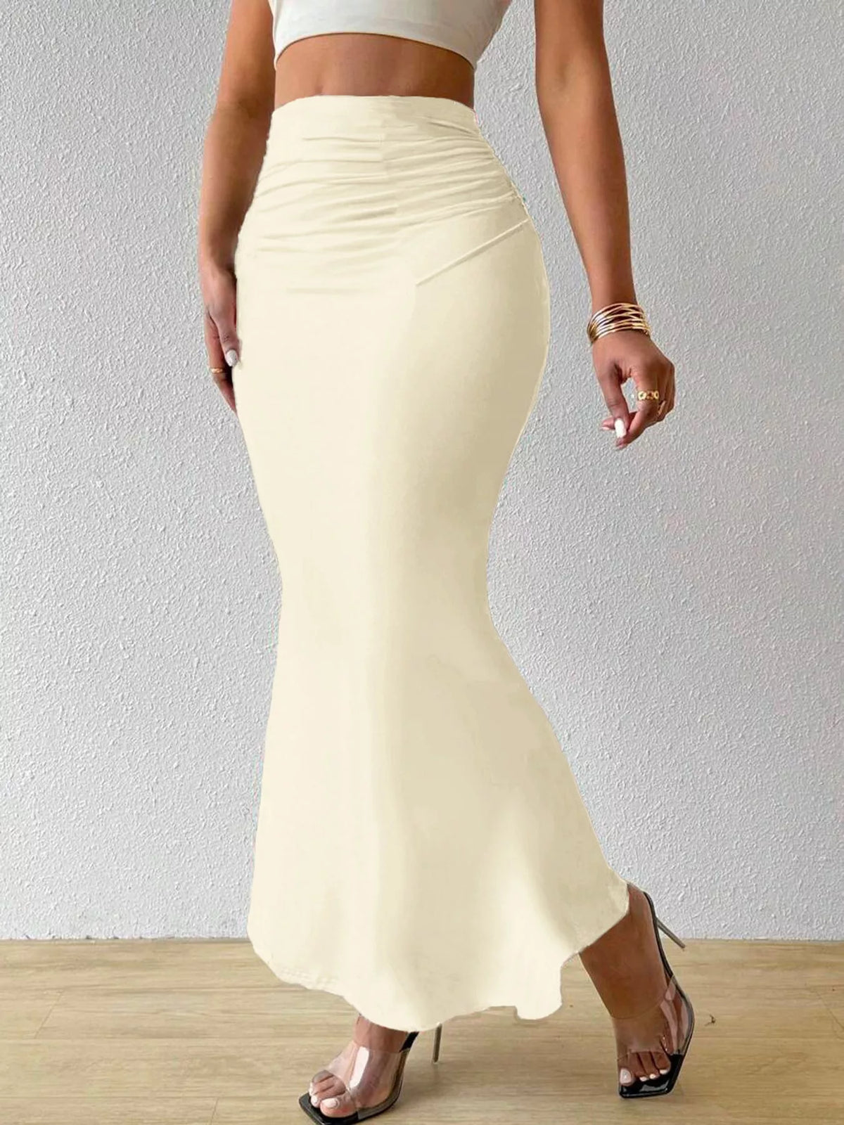 Ruched Maxi Skirt — side view