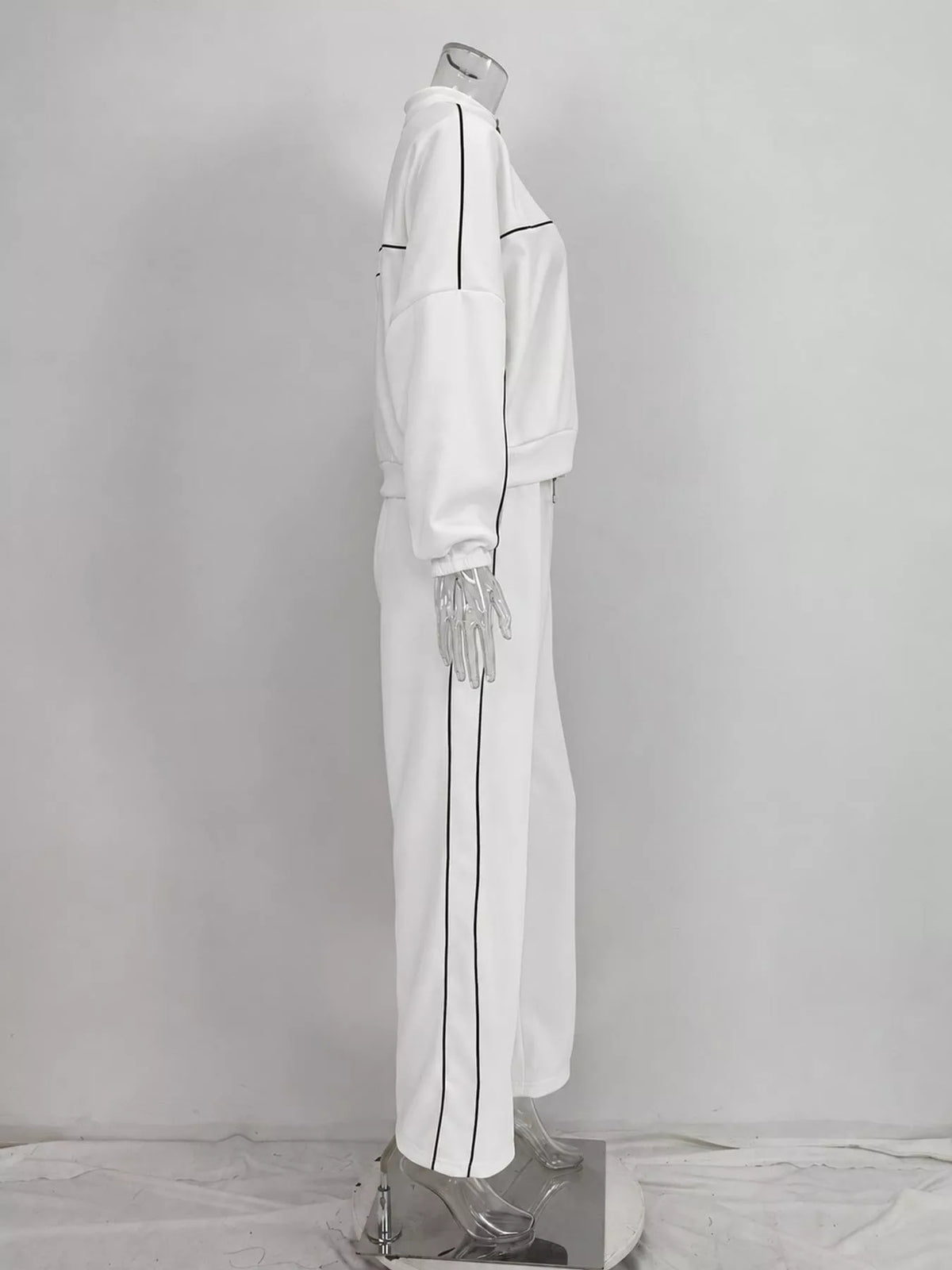 White zip-up jacket and wide-leg pants set
