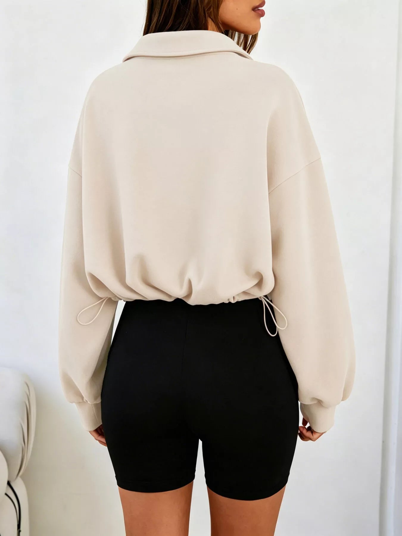Trendsi Half Zip Drawstring Hem Sweatshirt -