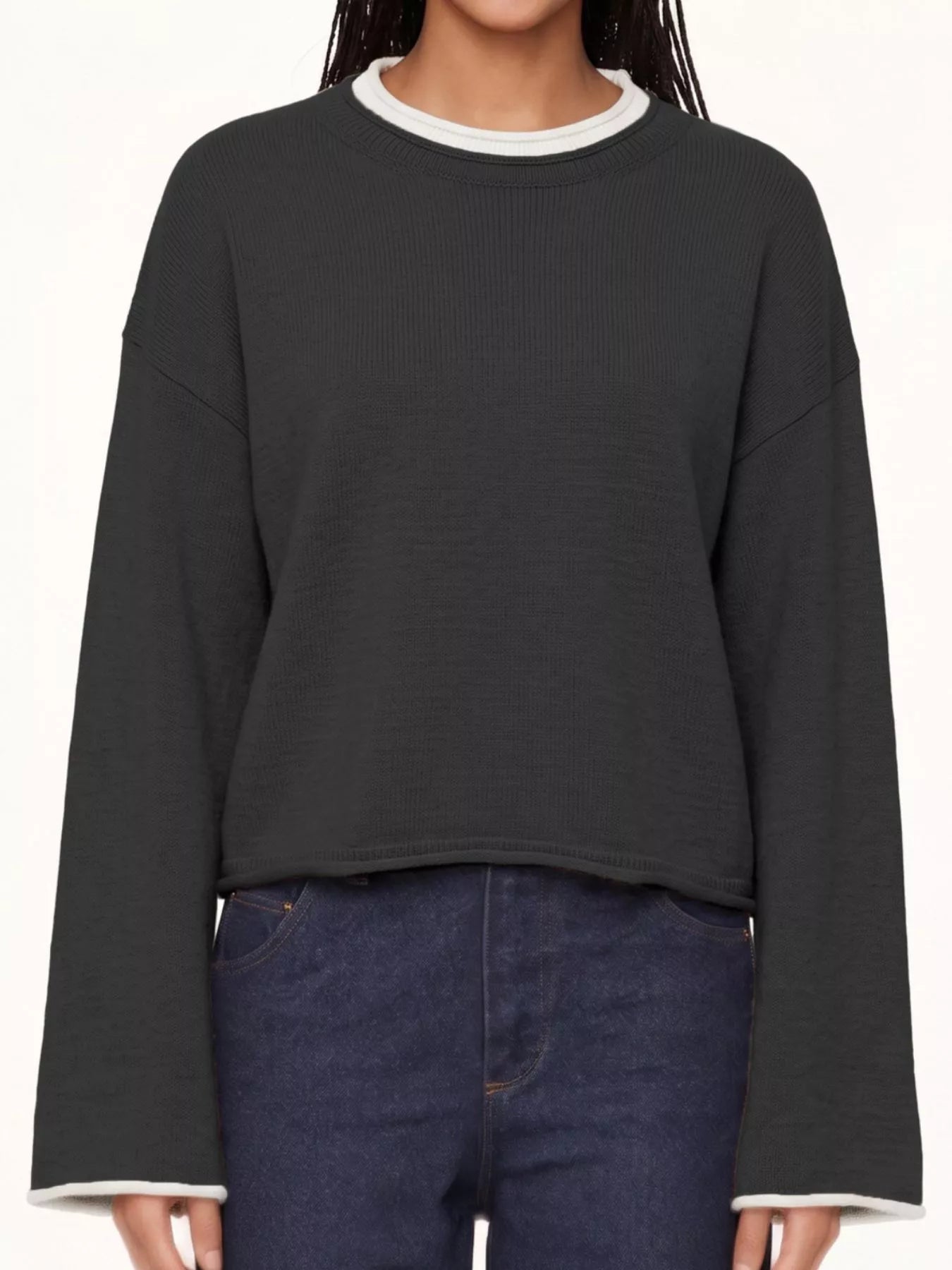 Trendsi Crew Neck Dropped Shoulder Sweater -