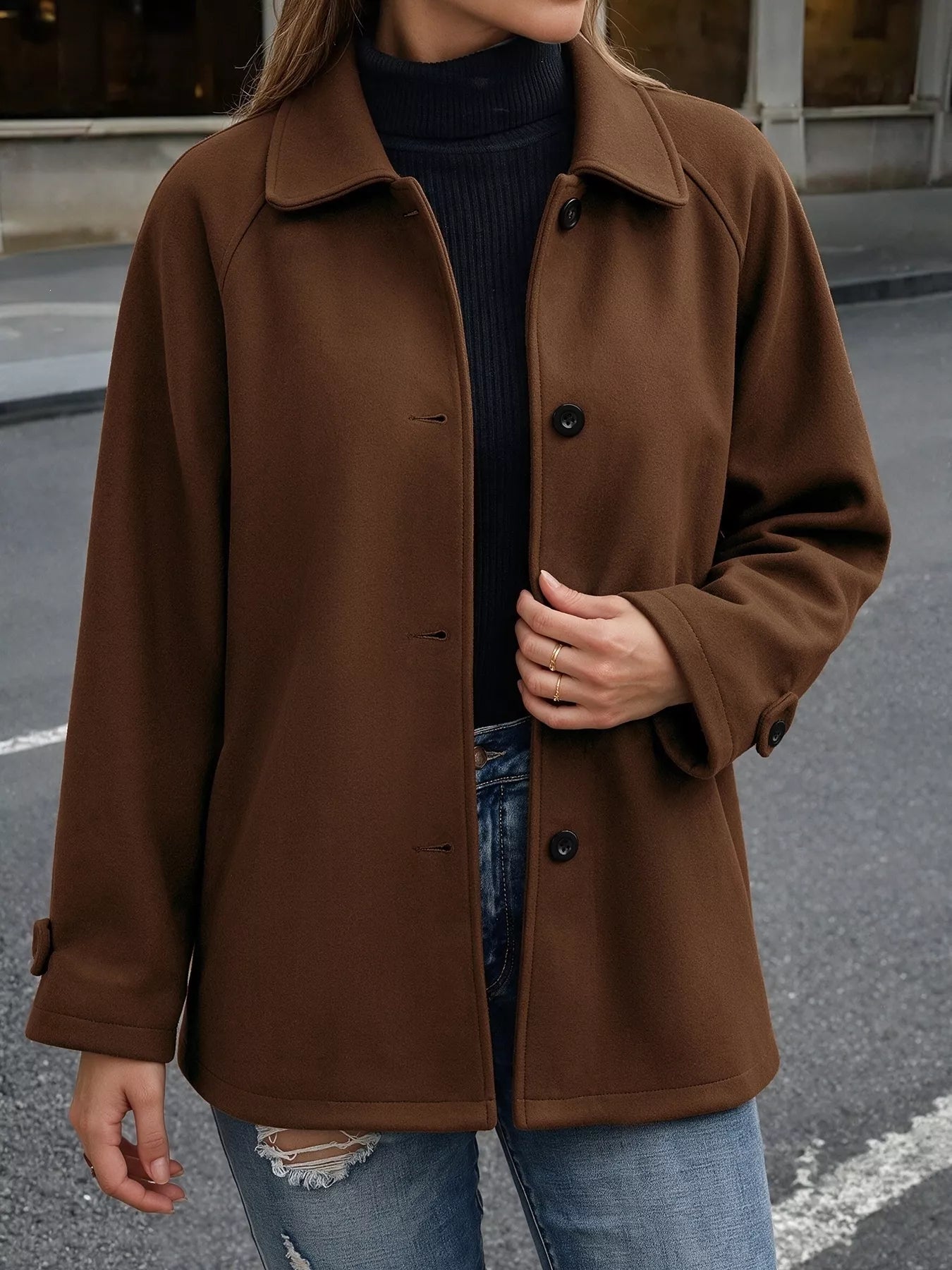 Trendsi Single-Breasted Raglan Sleeve Outerwear -