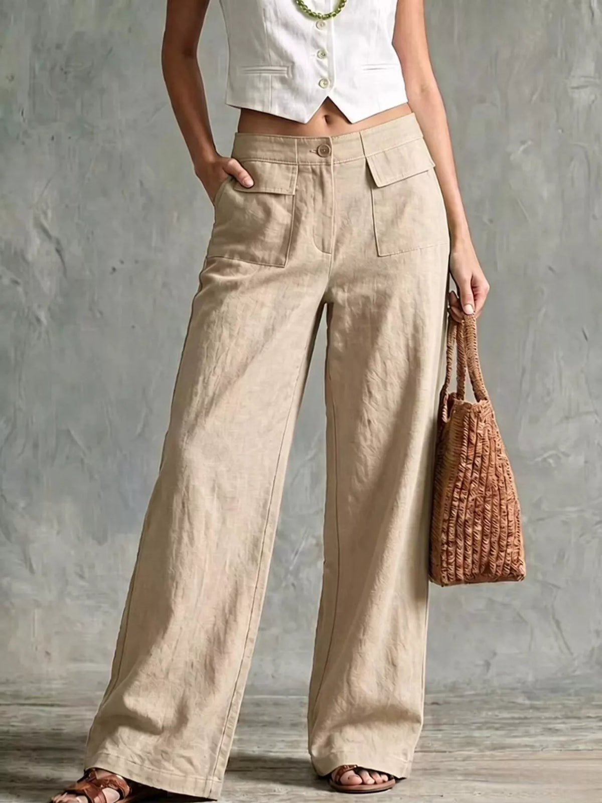 High-Waisted Wide-Leg Utility Pants, front view