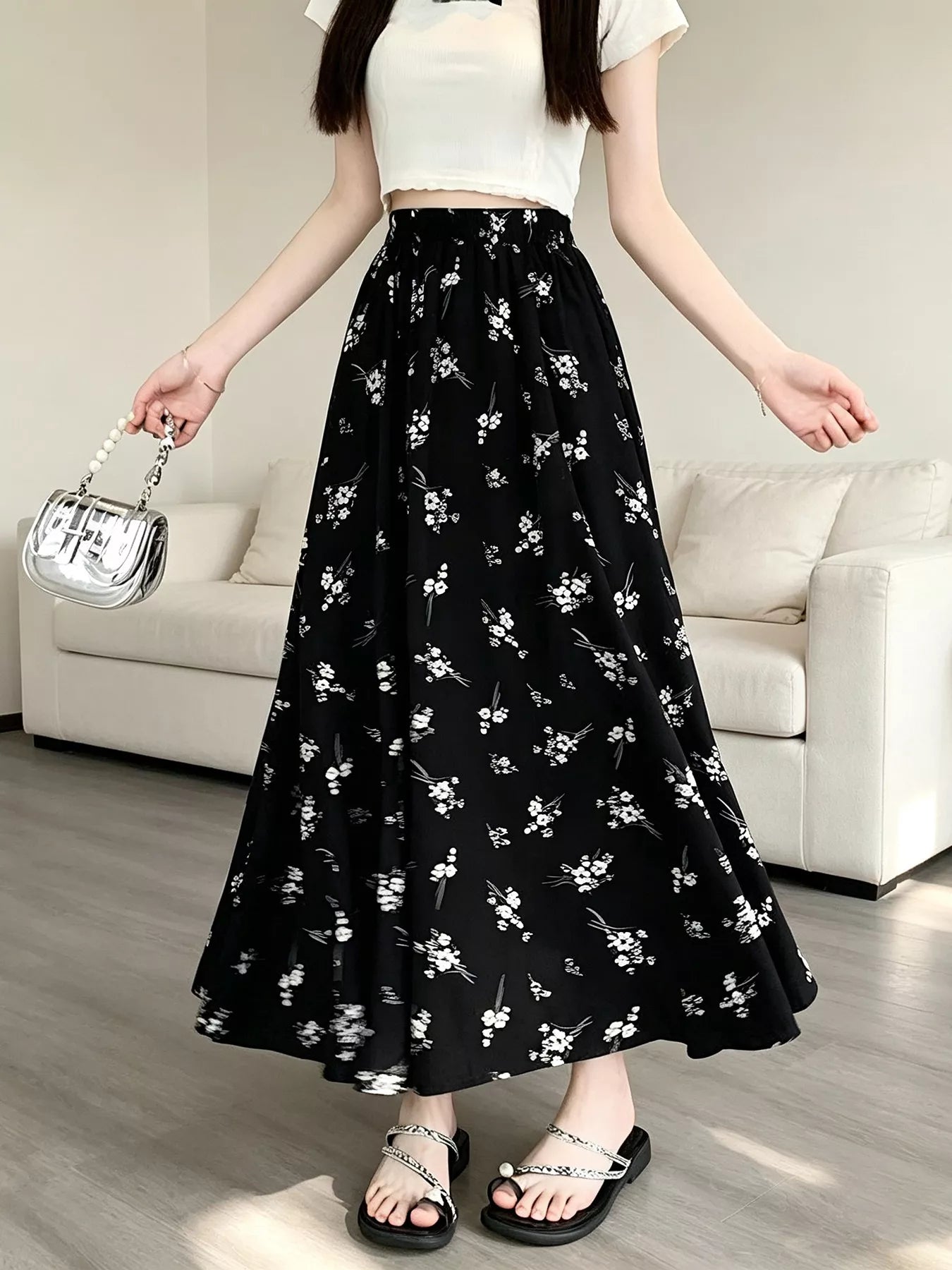 Trendsi Floral Print A-Line Skirt -