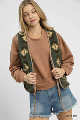 Trendsi Umgee Mix Patterned Sherpa Tie-Front Vest -