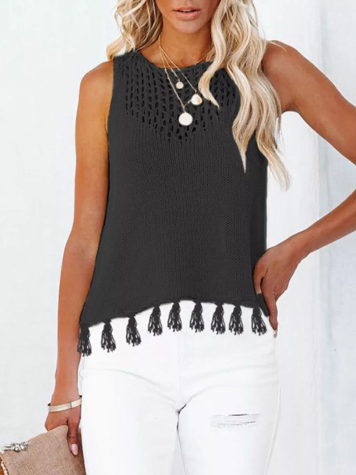 Trendsi Tassel Knit Tank -