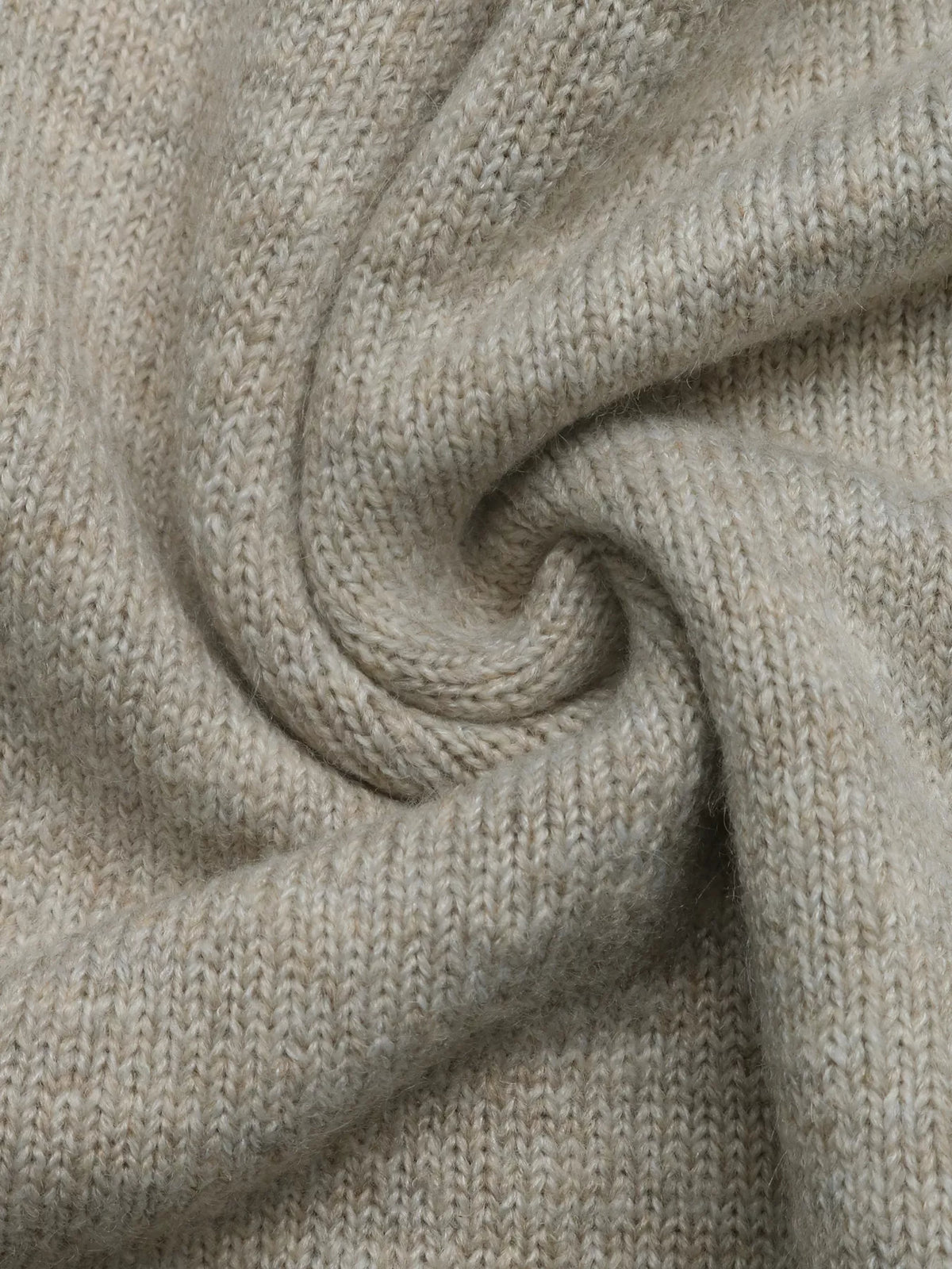 Beige layered lace hem sweater, knit fabric close-up