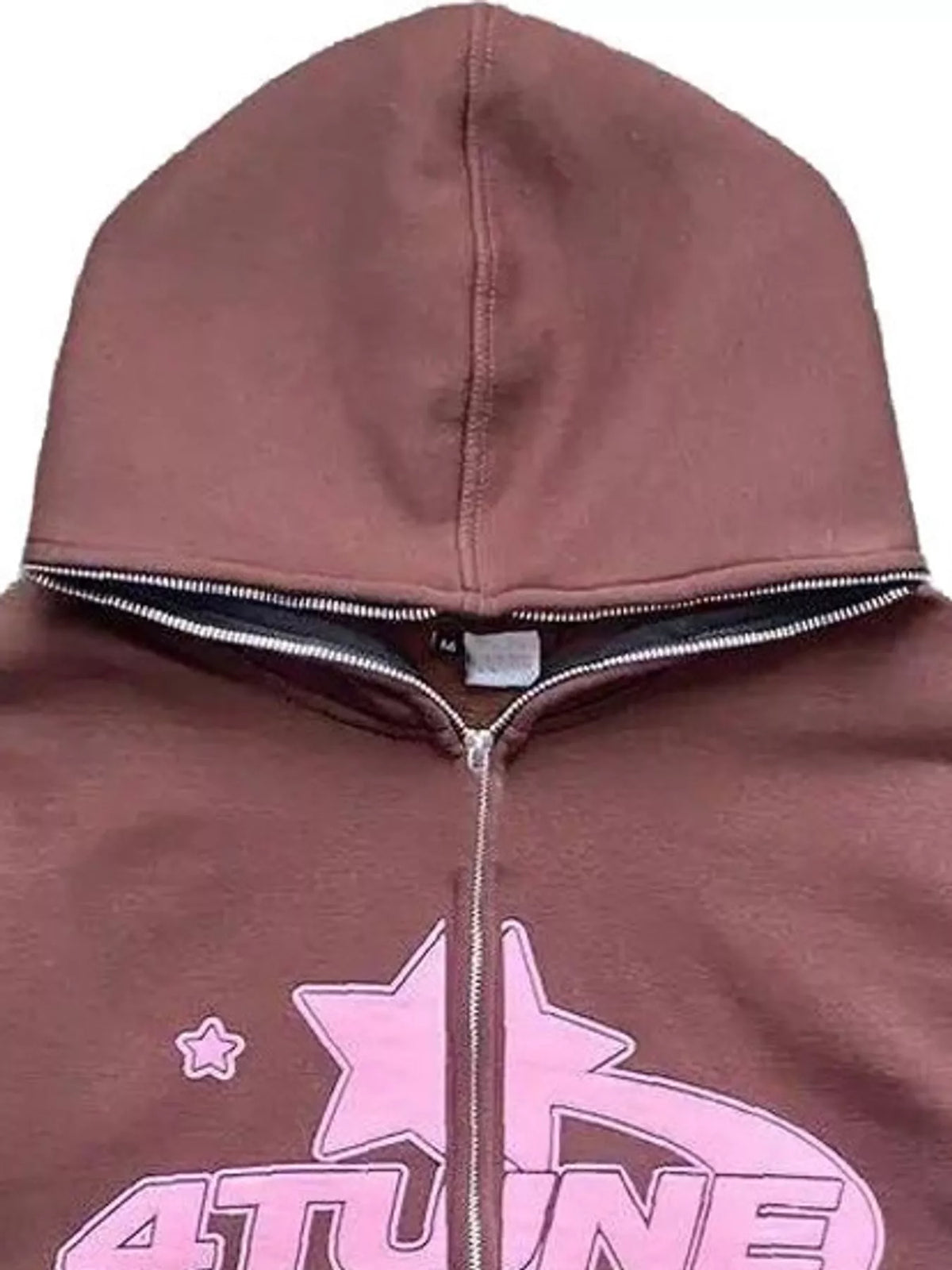 Letter-print hoodie, brown hood detail