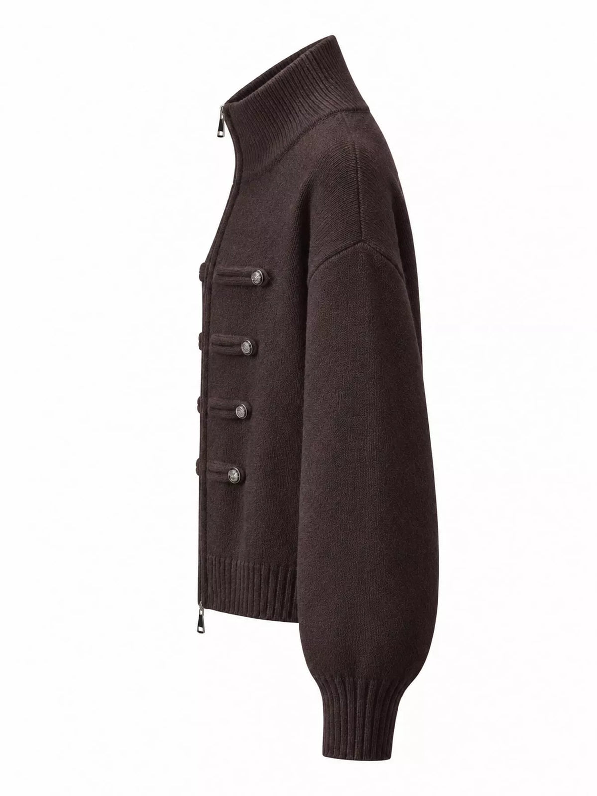 Coffee turtleneck zip-up cardigan