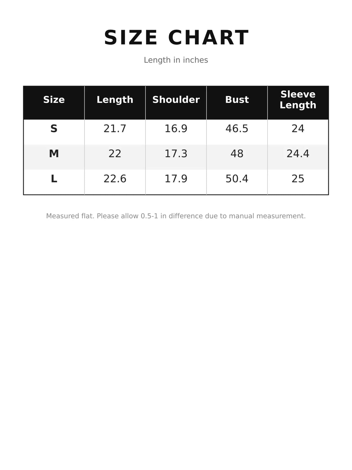 Suede Zip-Up Pocket Jacket — size and measurement chart