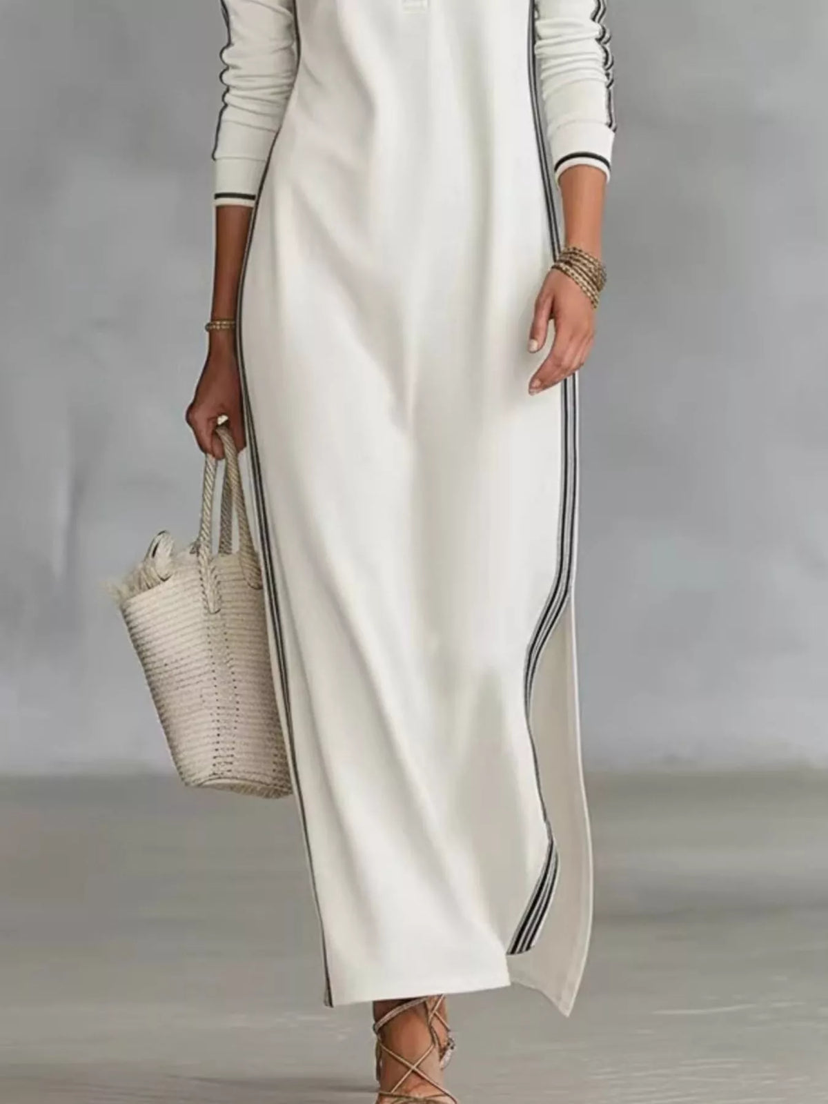 Trendsi Side Stripe Detail Slit Maxi Dress -