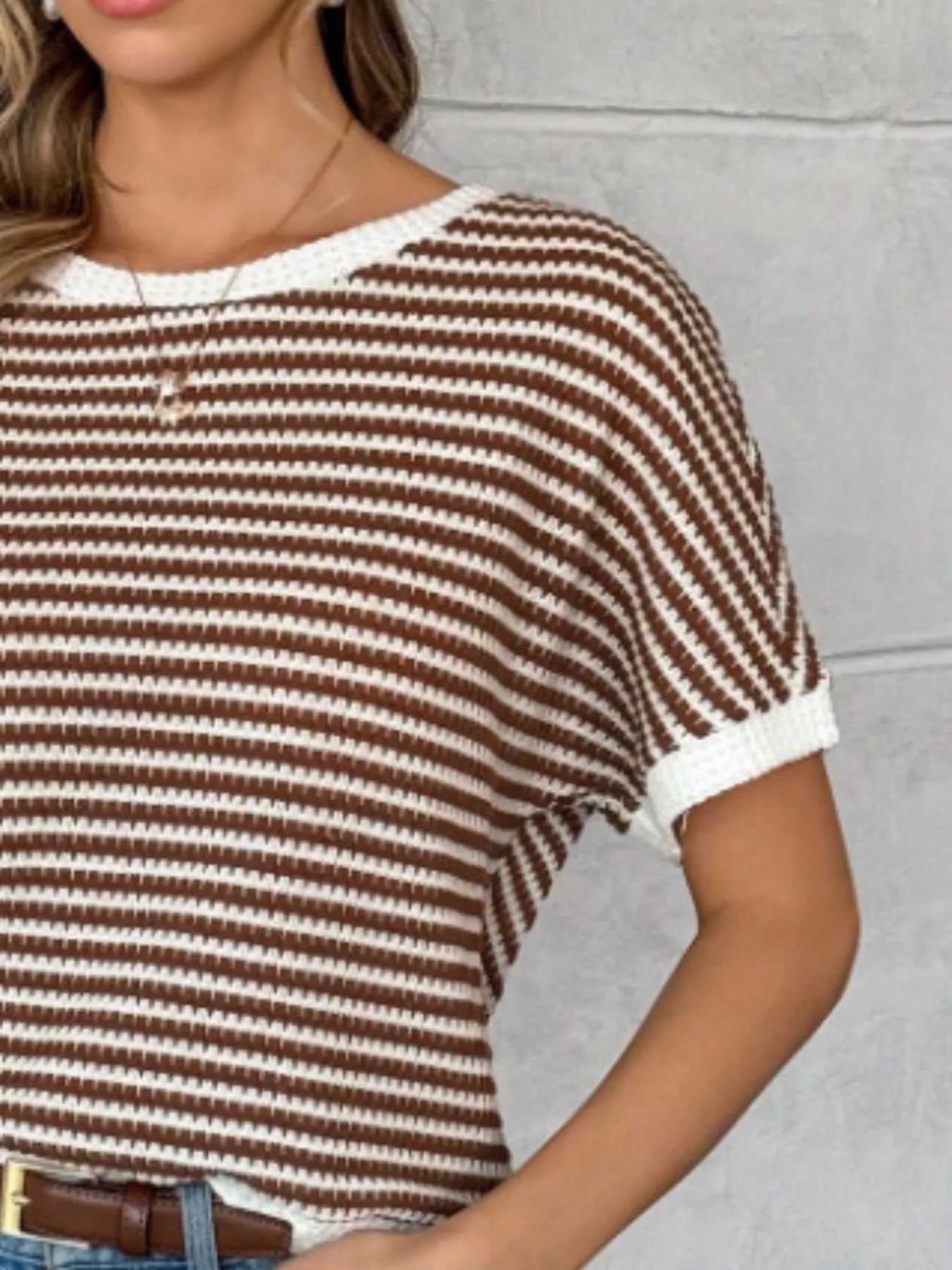 Trendsi Striped Knit Relaxed Fit T-Shirt -
