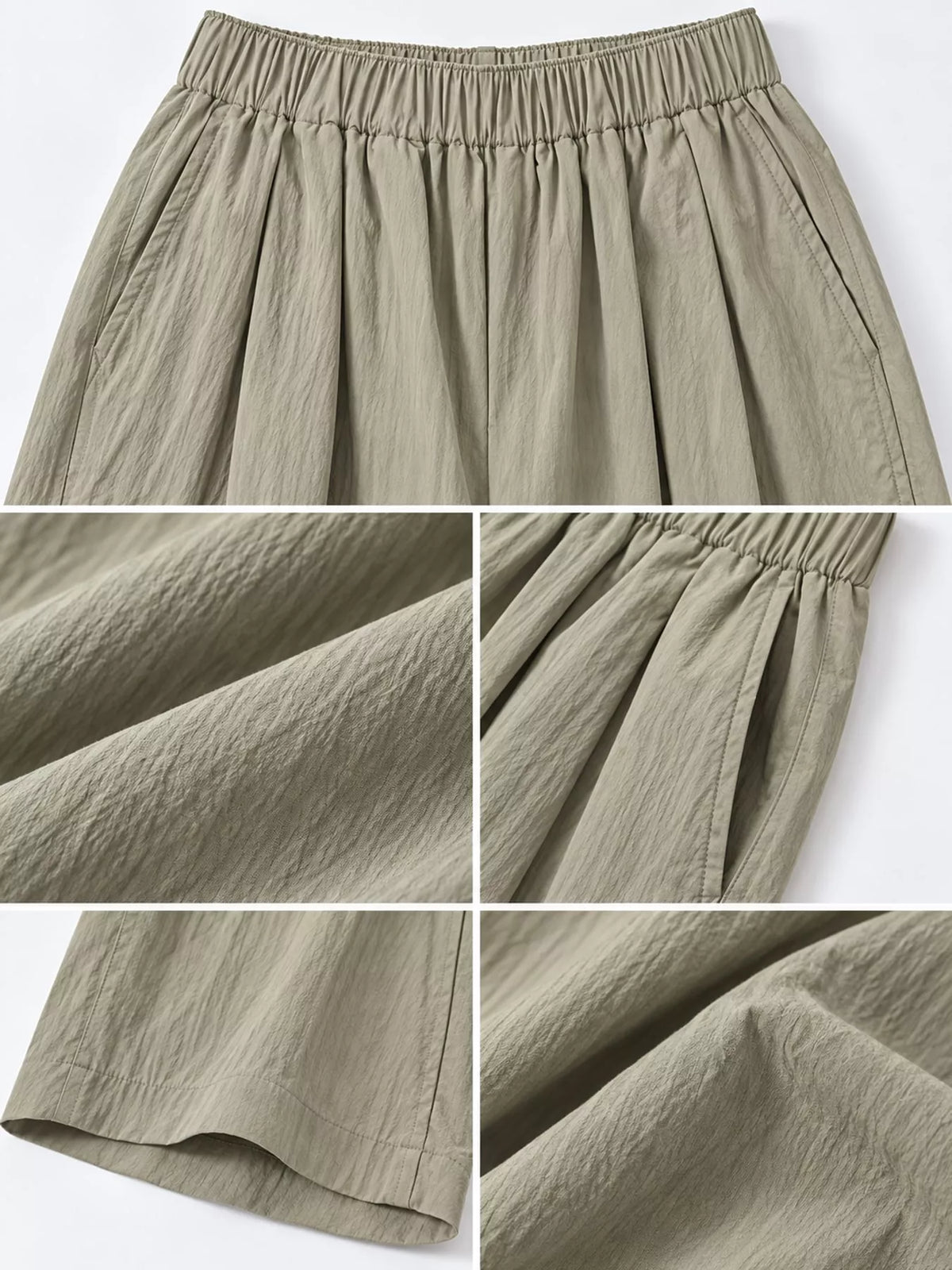 Women's High-Waisted Loose Fit Wide-Leg Casual Pants in taupe — detail collage view