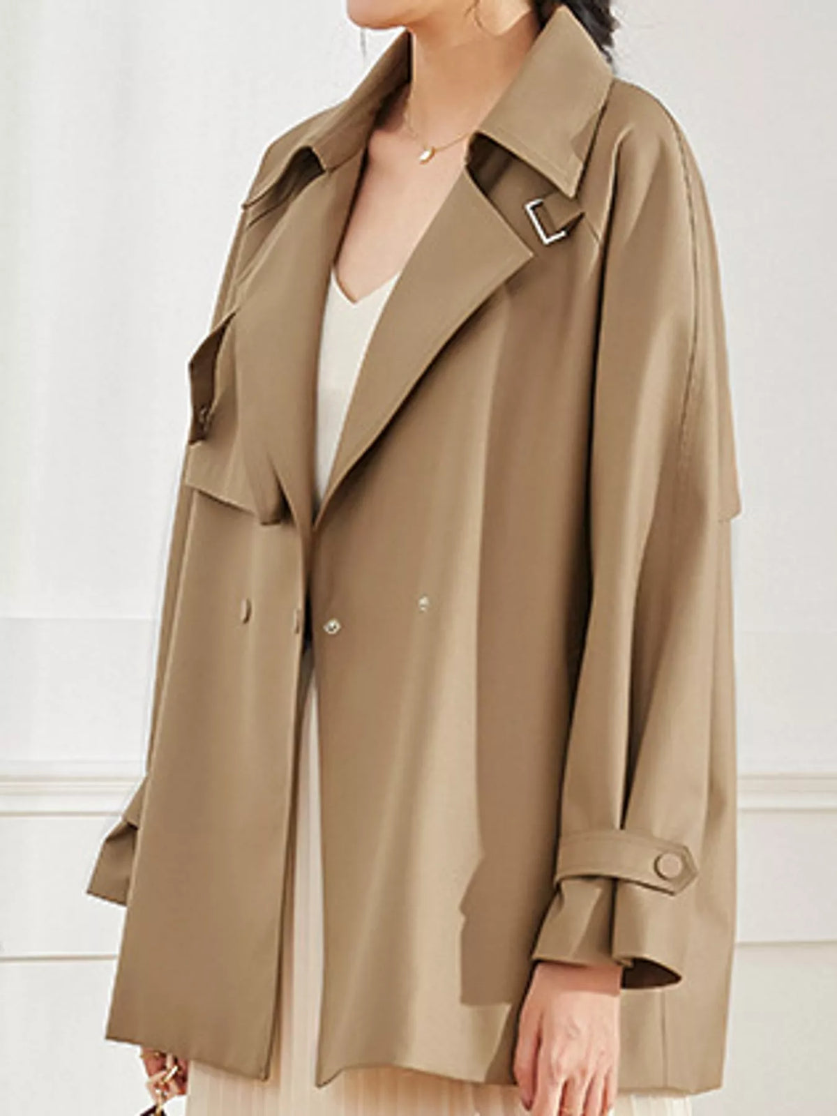 Double-Breasted Tie Waist Trench Coat in beige