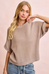 Trendsi BiBi Short Dolman Sleeves Washed Knit Top - Shirts