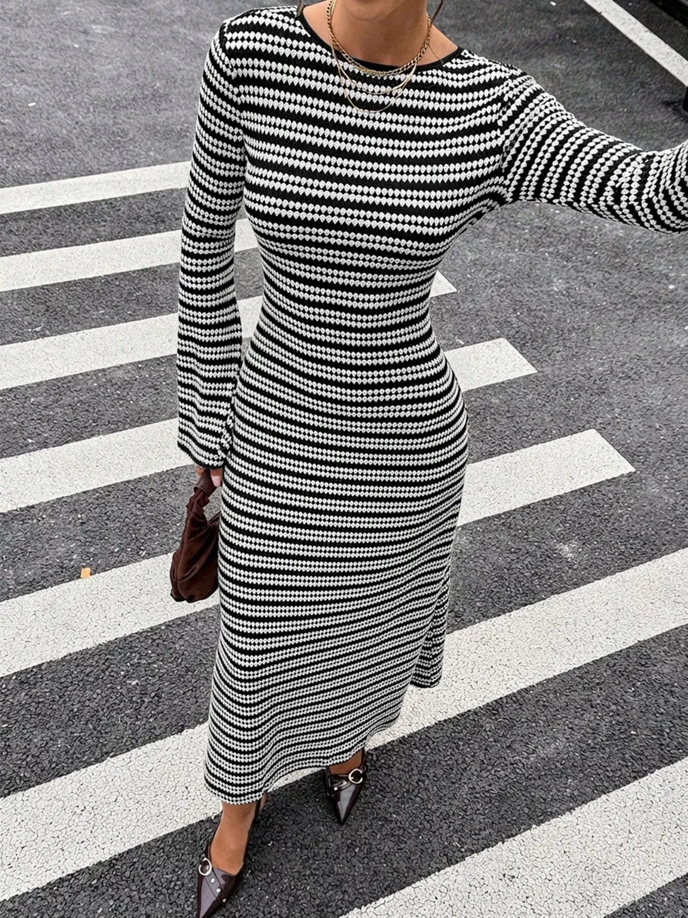 Trendsi Striped Flared Sleeves Sweater Dress -