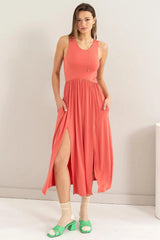 Trendsi HYFVE Sleeveless Slit Midi Dress -