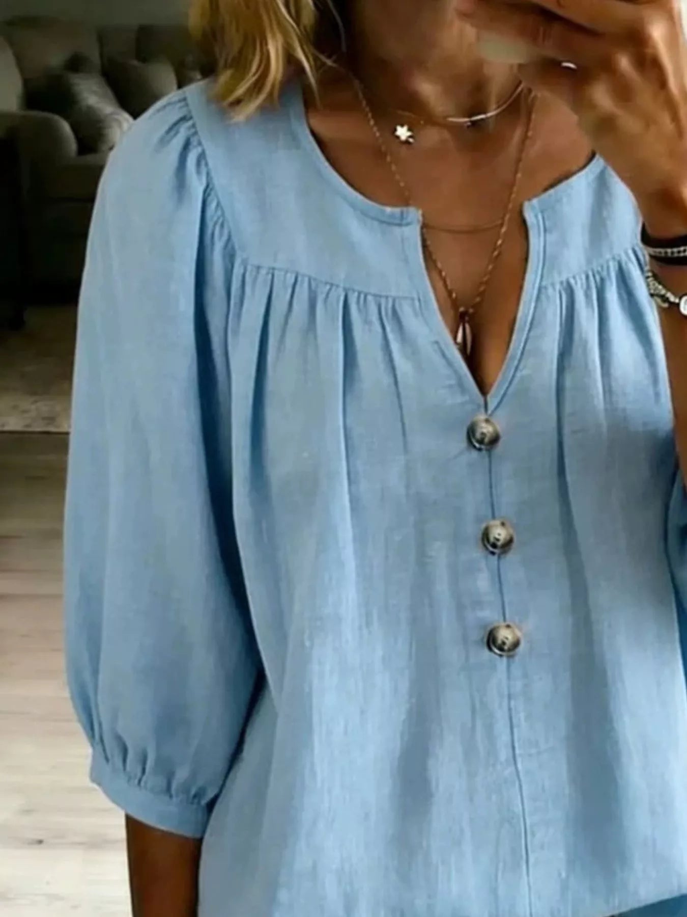 Trendsi Full Size Notched 3/4 Sleeve Blouse Plus Size -