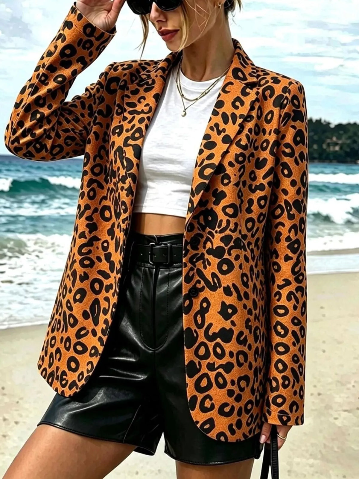 Brown leopard print blazer