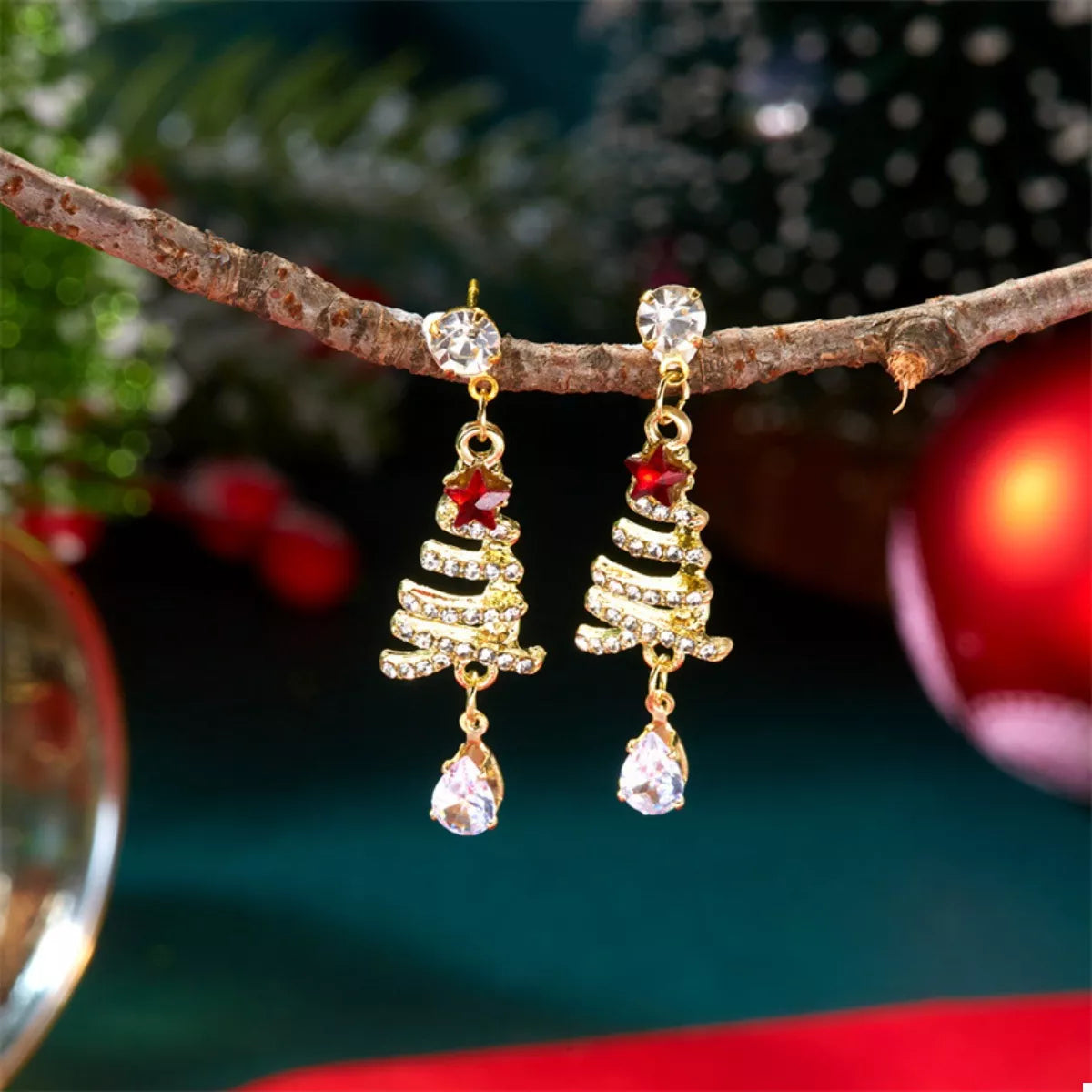 Trendsi 18K Gold-Plated Christmas Tree Earrings -
