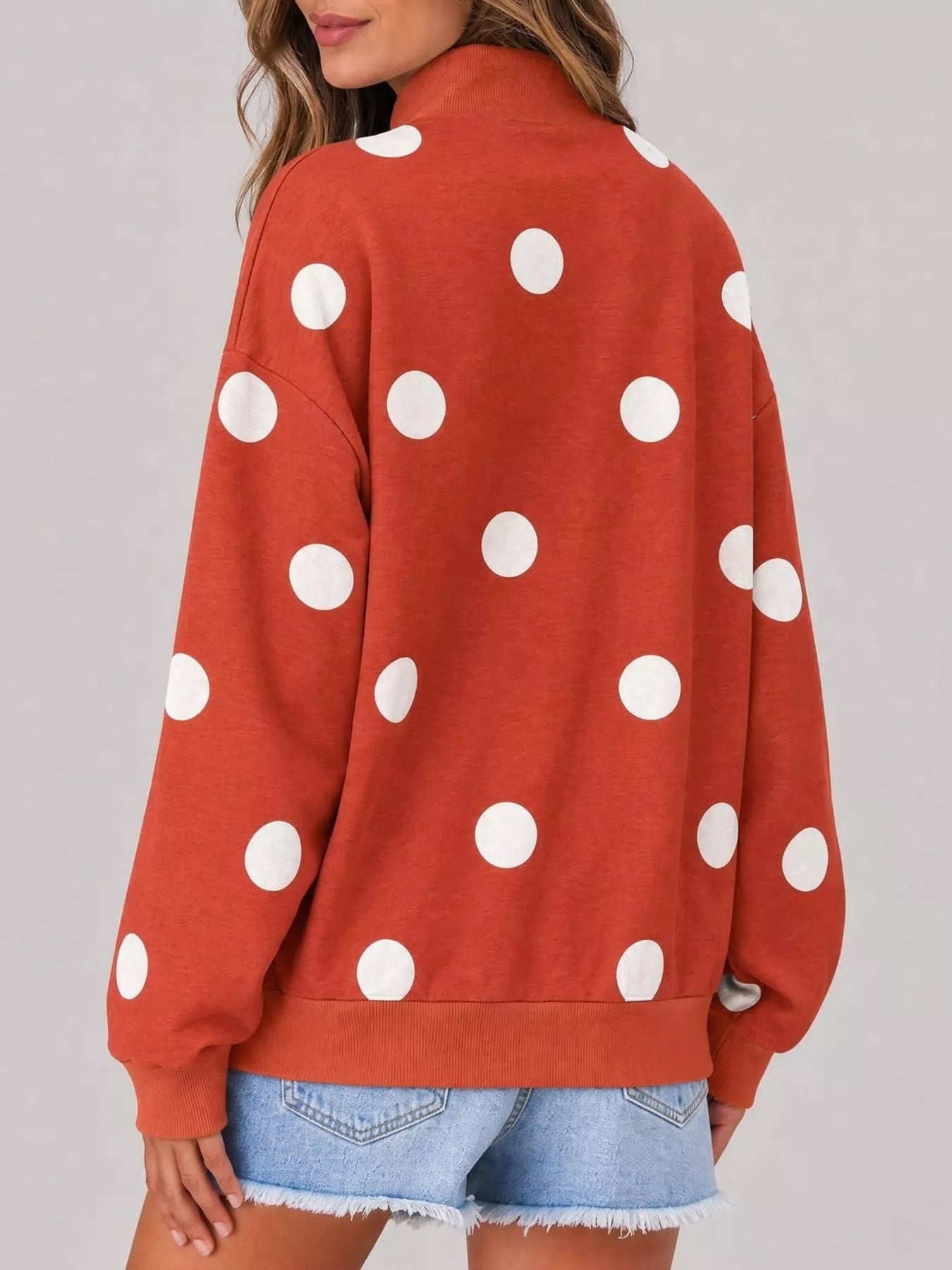 Trendsi Mock Neck Polka Dot Print Oversized Sweatshirt -