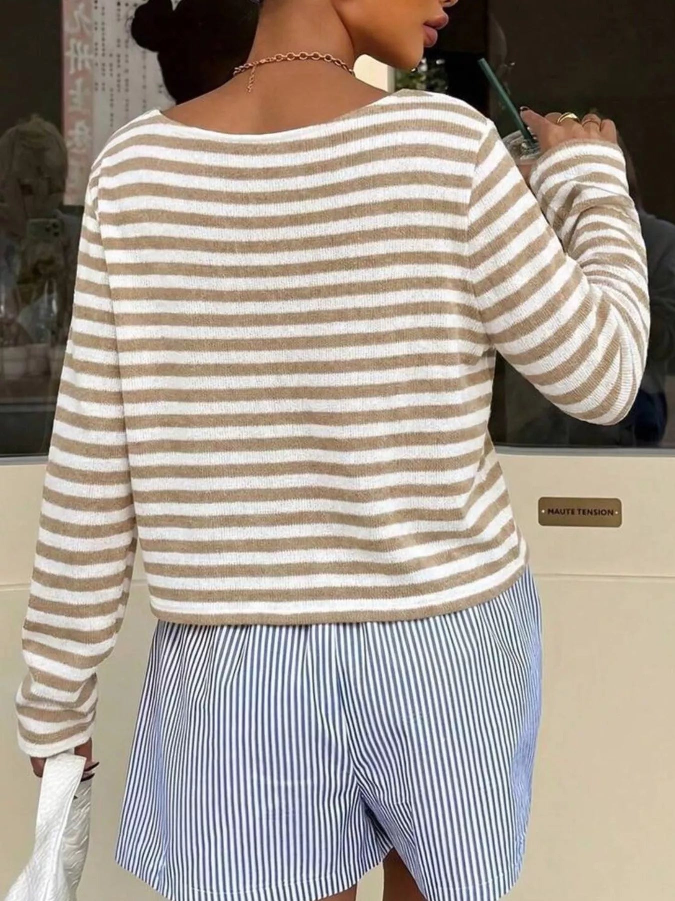 Trendsi Boat Neck Striped Long Sleeve T-Shirt -