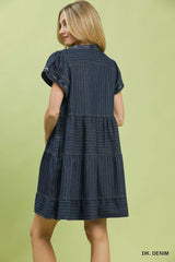 Trendsi Umgee Chambray Tiered Babydoll Dress -