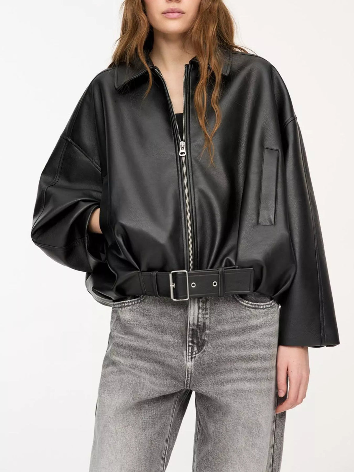 Trendsi Faux Leather Zip Up Jacket -