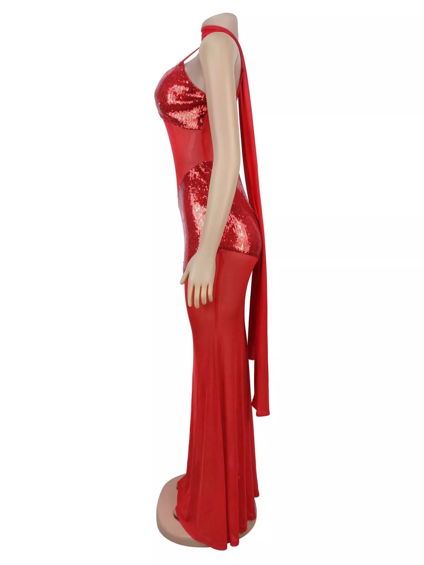 Trendsi Sequin V-Neck Sheer Mesh Maxi Dress -
