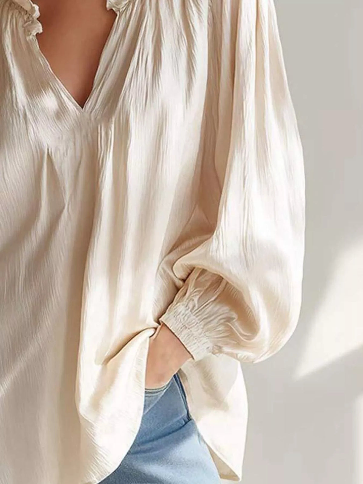 Trendsi Ruffle Trim Long Sleeves Blouse -