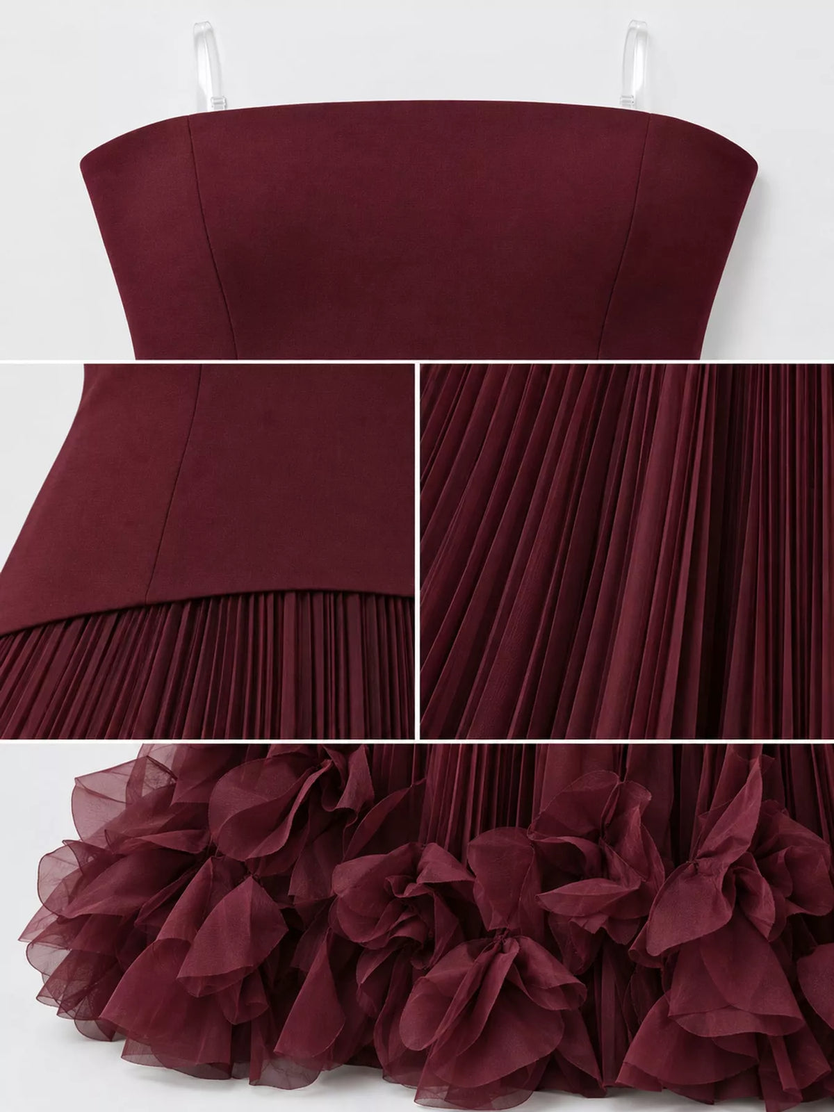 strapless maxi dress, construction and design details