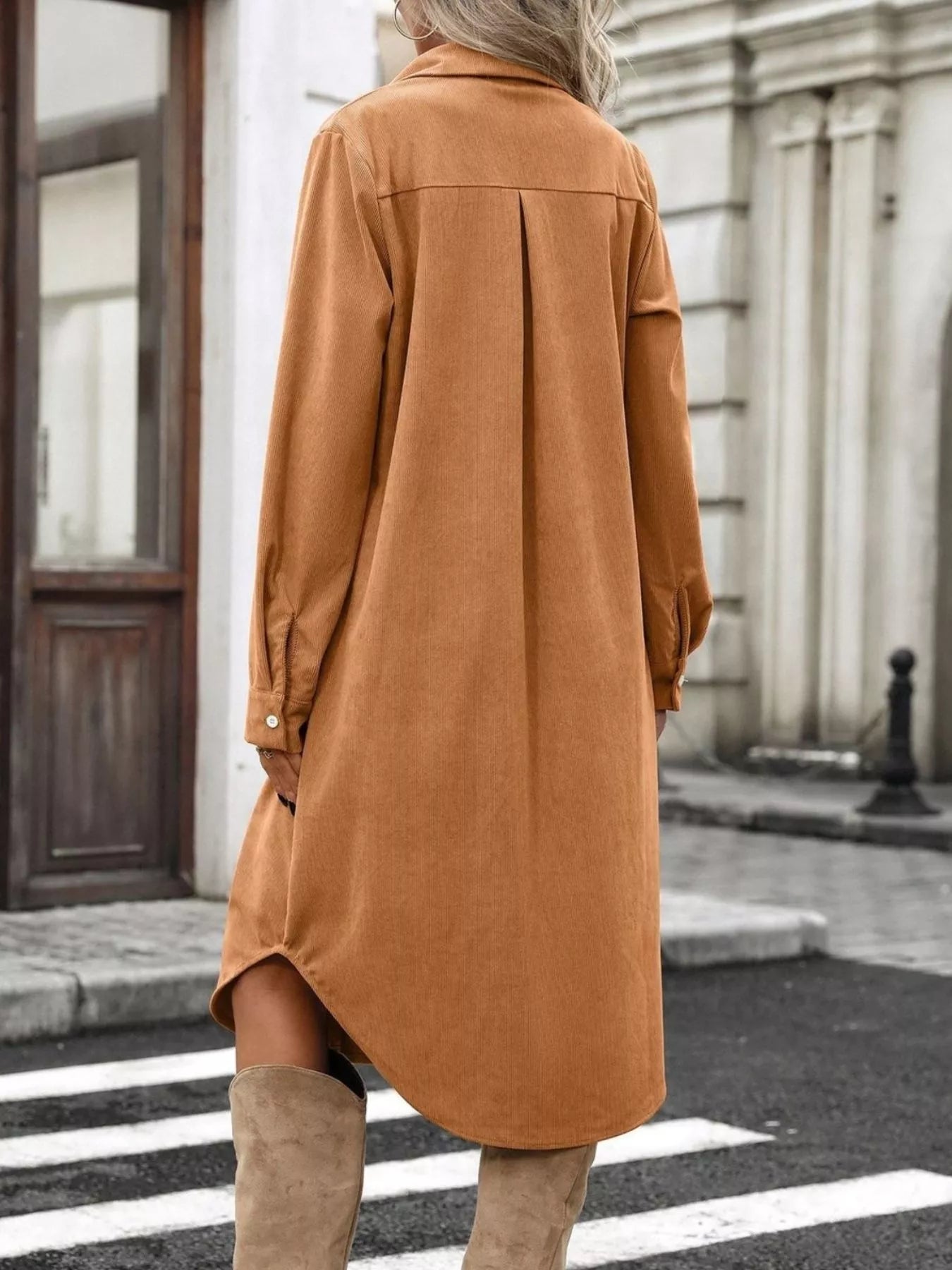 Trendsi Corduroy Shirt Dress with Button-Down Front -