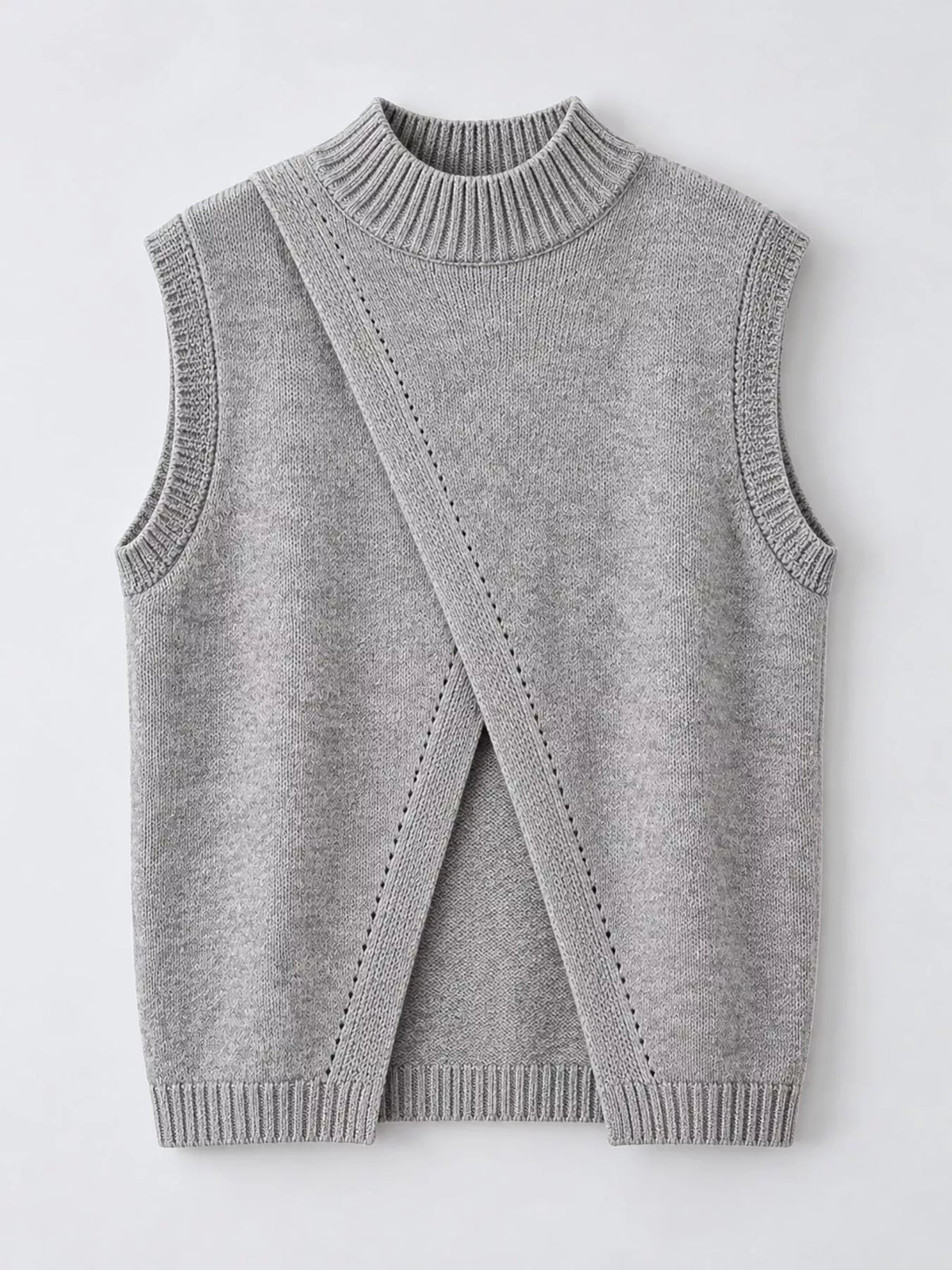 Mock Neck Asymmetrical Hem Knit Sweater Vest in gray