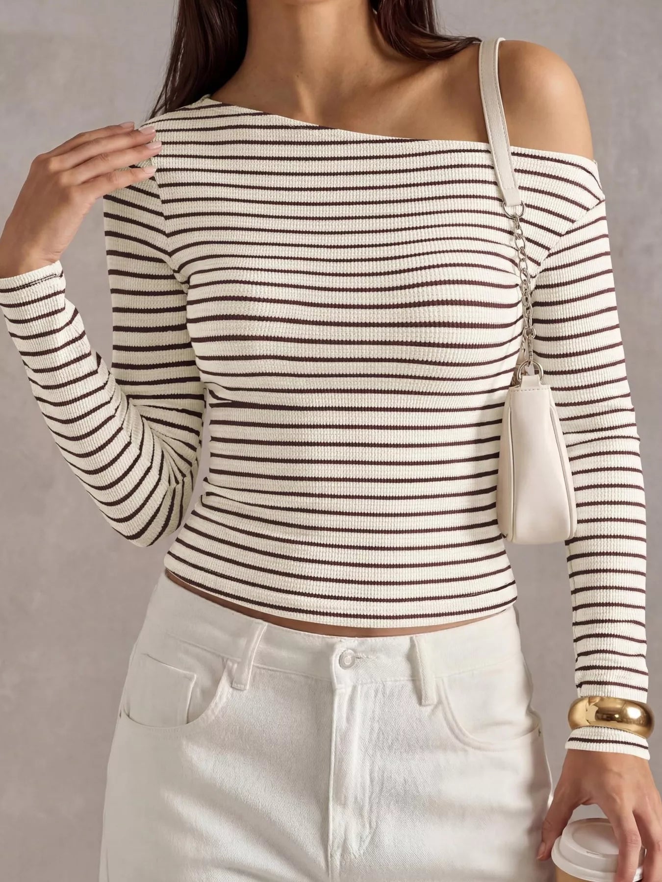 Trendsi Striped Ribbed Long Sleeve T-Shirt -