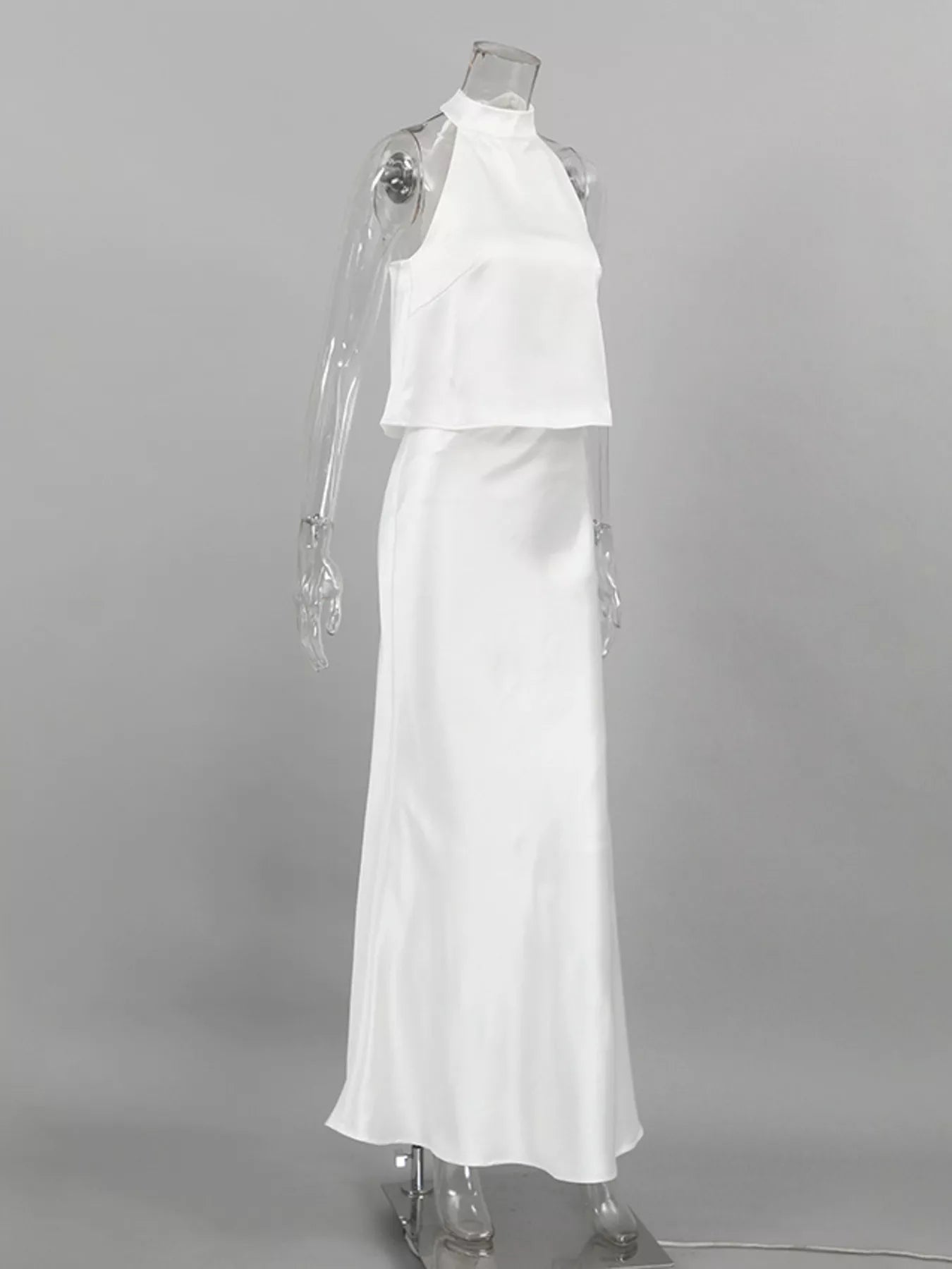 Trendsi Satin Halter Neck Top and Maxi Skirt Two-Piece Set -