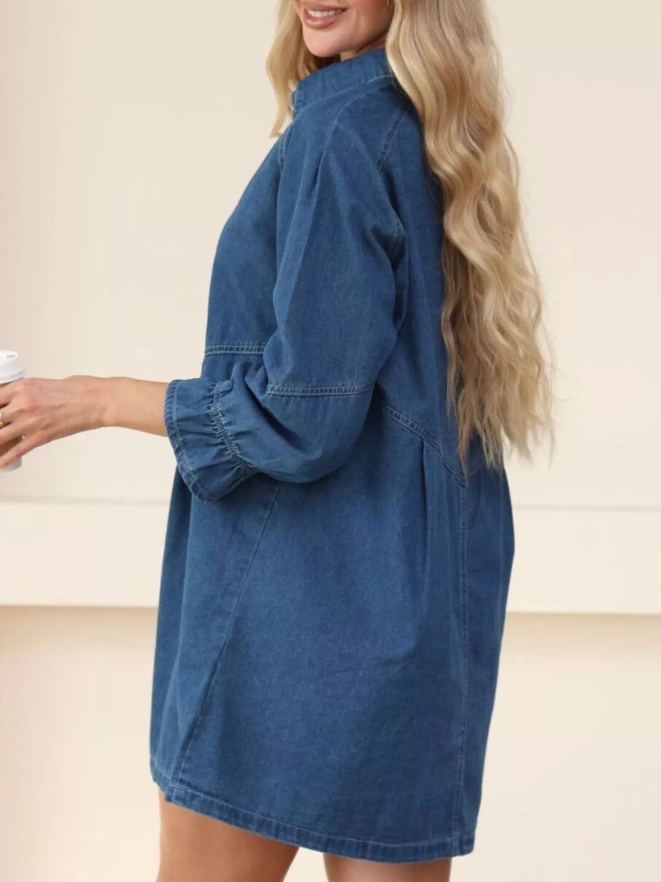 Trendsi Classic Button-Down Long Sleeve Denim Shirt Dress -