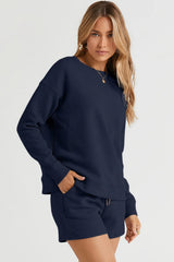 Trendsi Double Take Full Size Texture Long Sleeve Top and Drawstring Shorts Set -