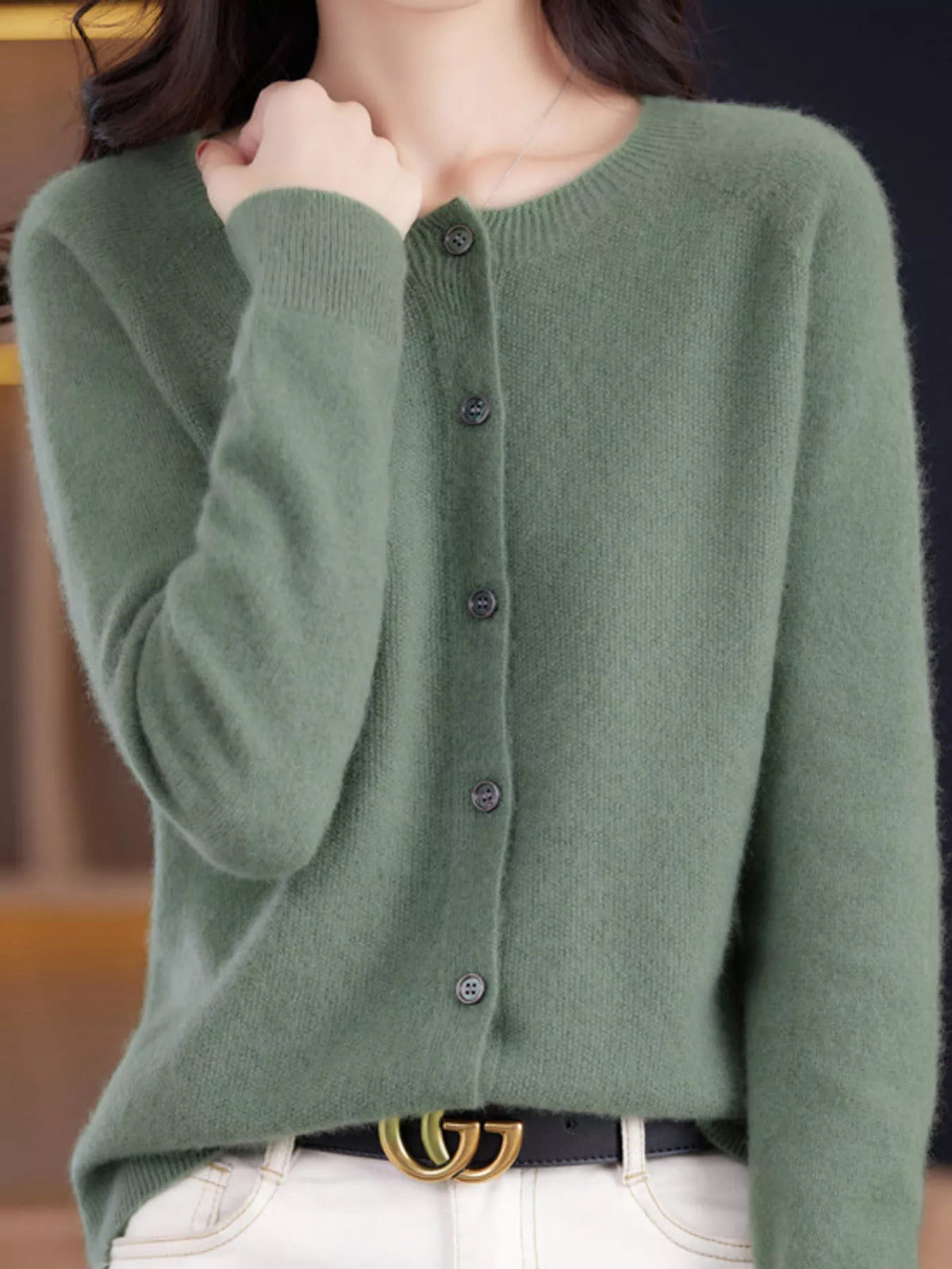 Ribbed cardigan, sage front