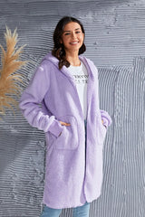 Trendsi Double Take Full Size Hooded Teddy Bear Jacket with Thumbholes - Outerwear