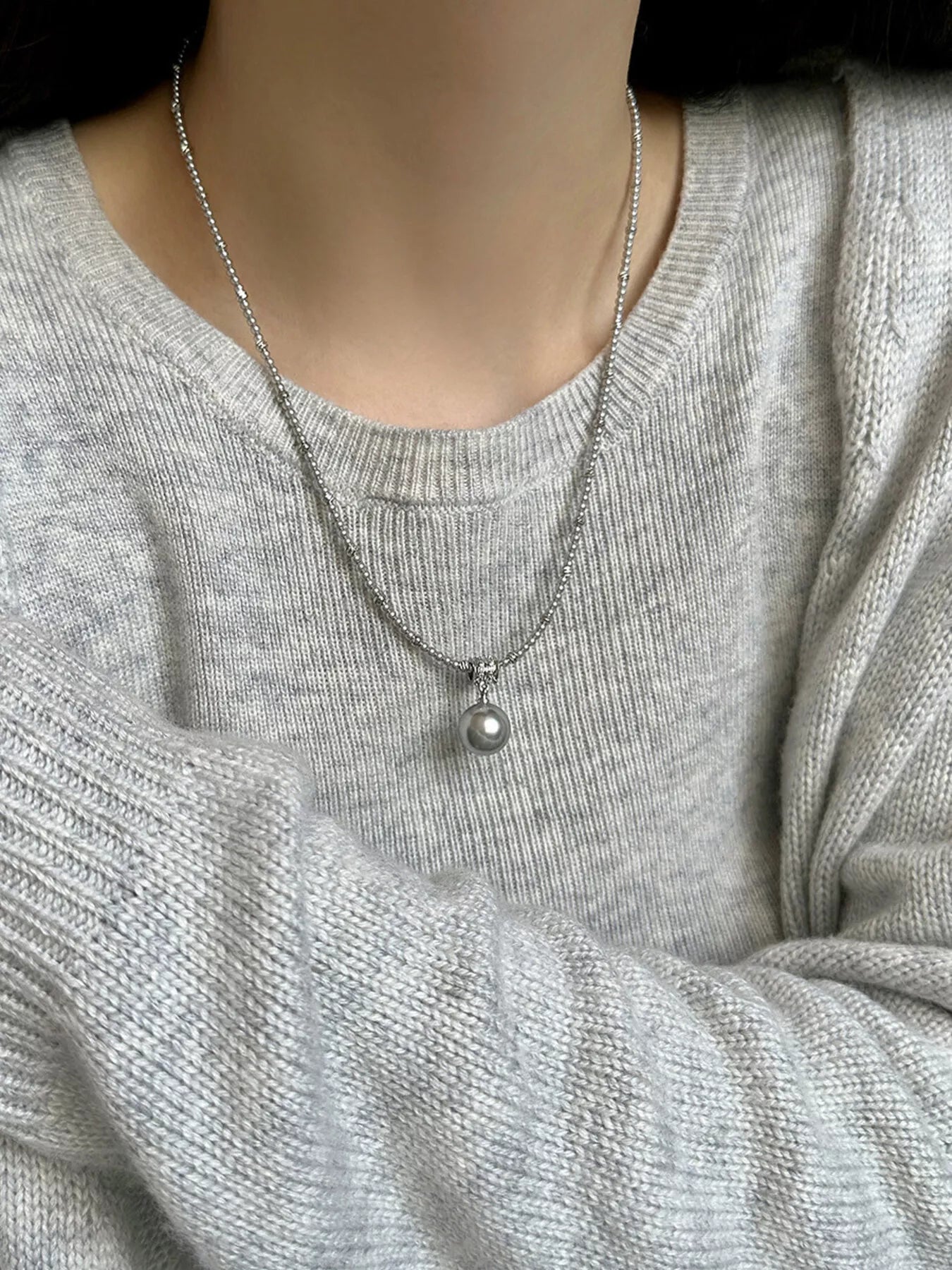 Women's Silver Plated Synthetic Pearl Pendant Necklace