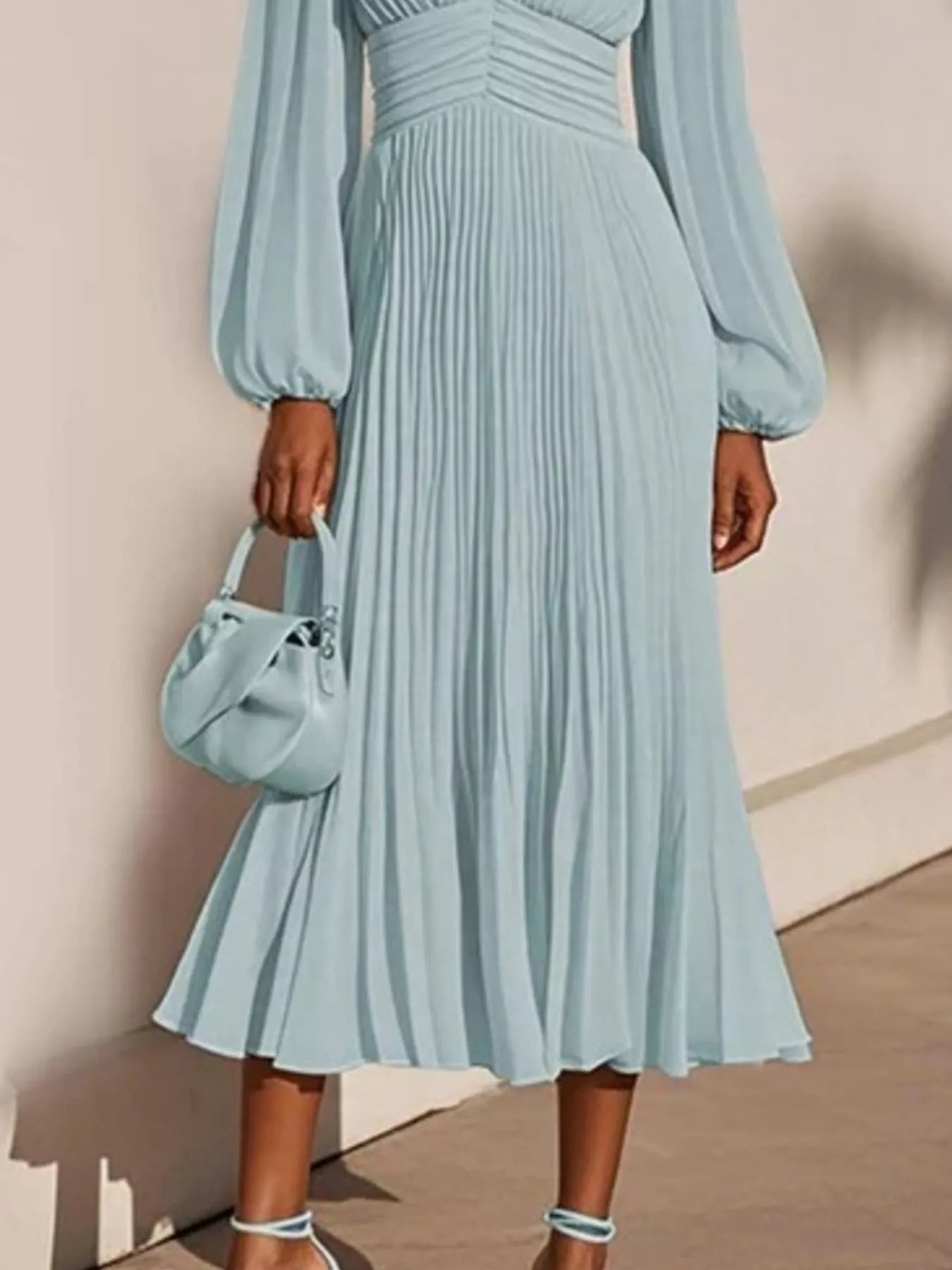 Trendsi Pleated V-Neck Chiffon Midi Dress -