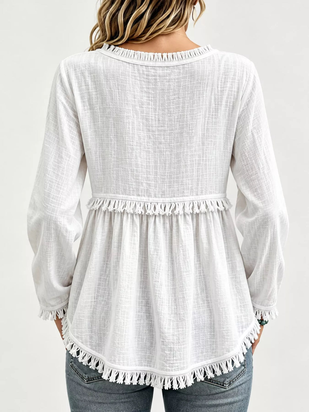 Fringe-trim blouse, white back