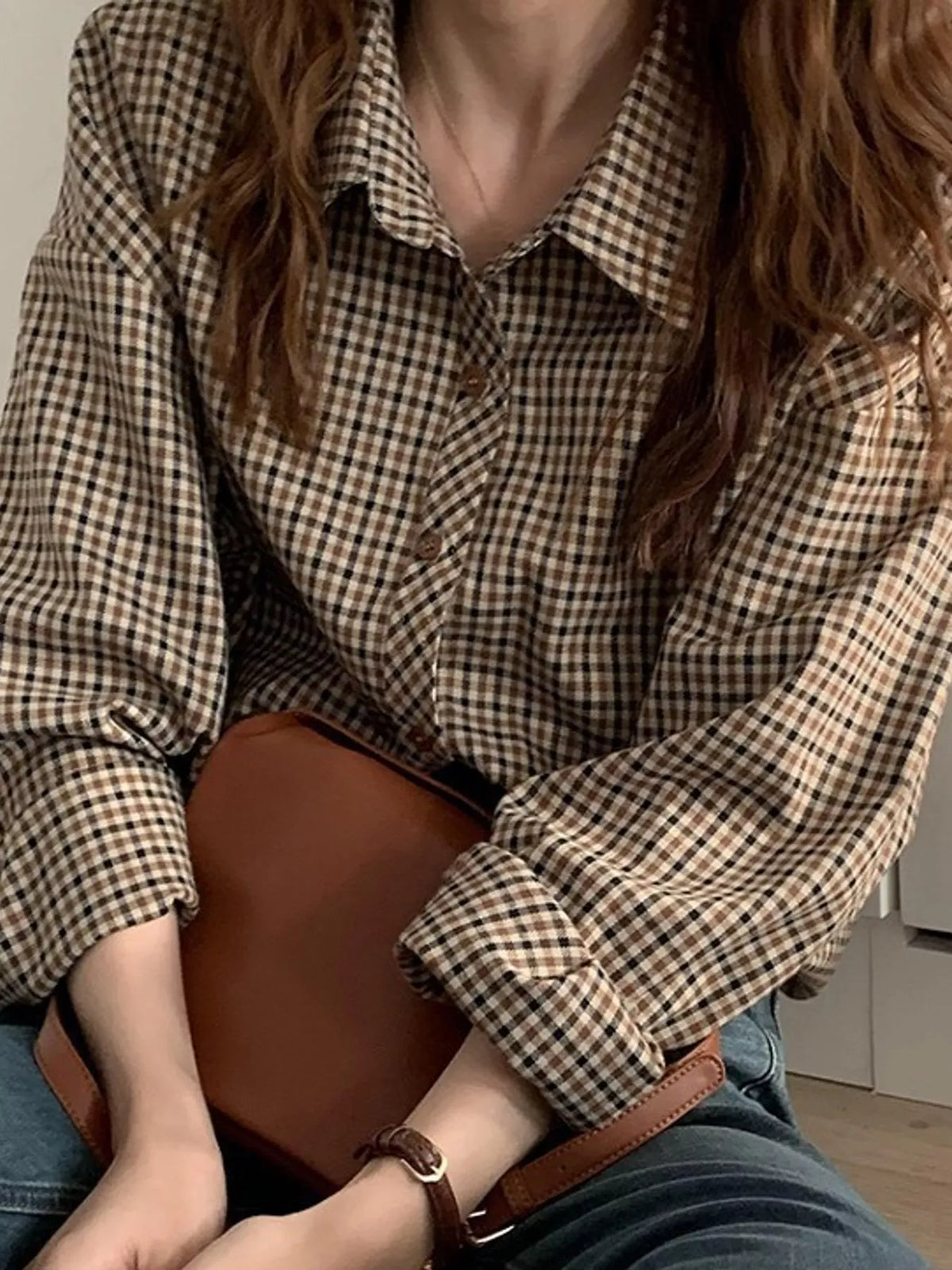 Plaid Button-Down Shirt in plaid shirt, front view