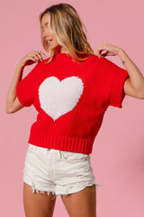 Trendsi BiBi Rib Banded Heart Pattern Valentines Sweater -