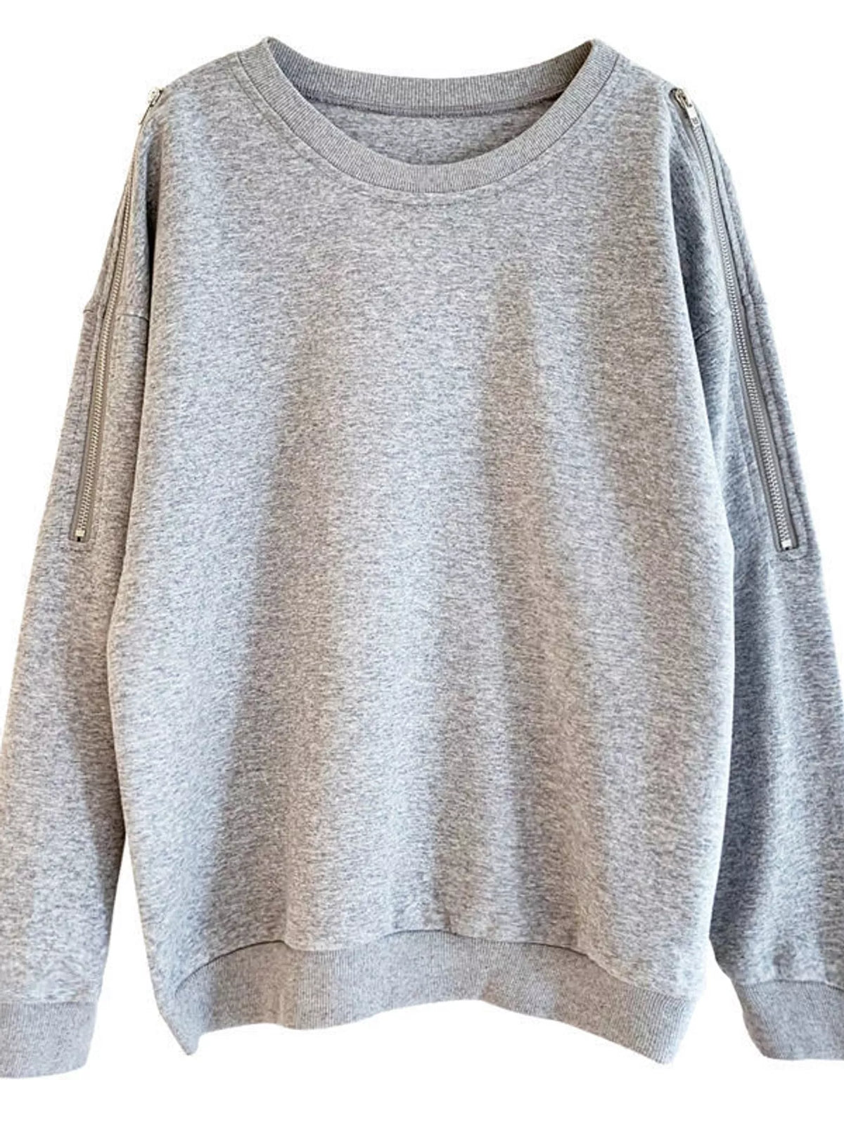 Women's Cold-Shoulder Zipper Detail Sweatshirt in gray — flat lay view