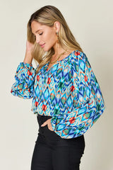Trendsi Double Take Full Size Printed Balloon Sleeve Blouse -