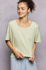 Trendsi POL Round Neck Short Sleeve T-Shirt with High Low Hem -