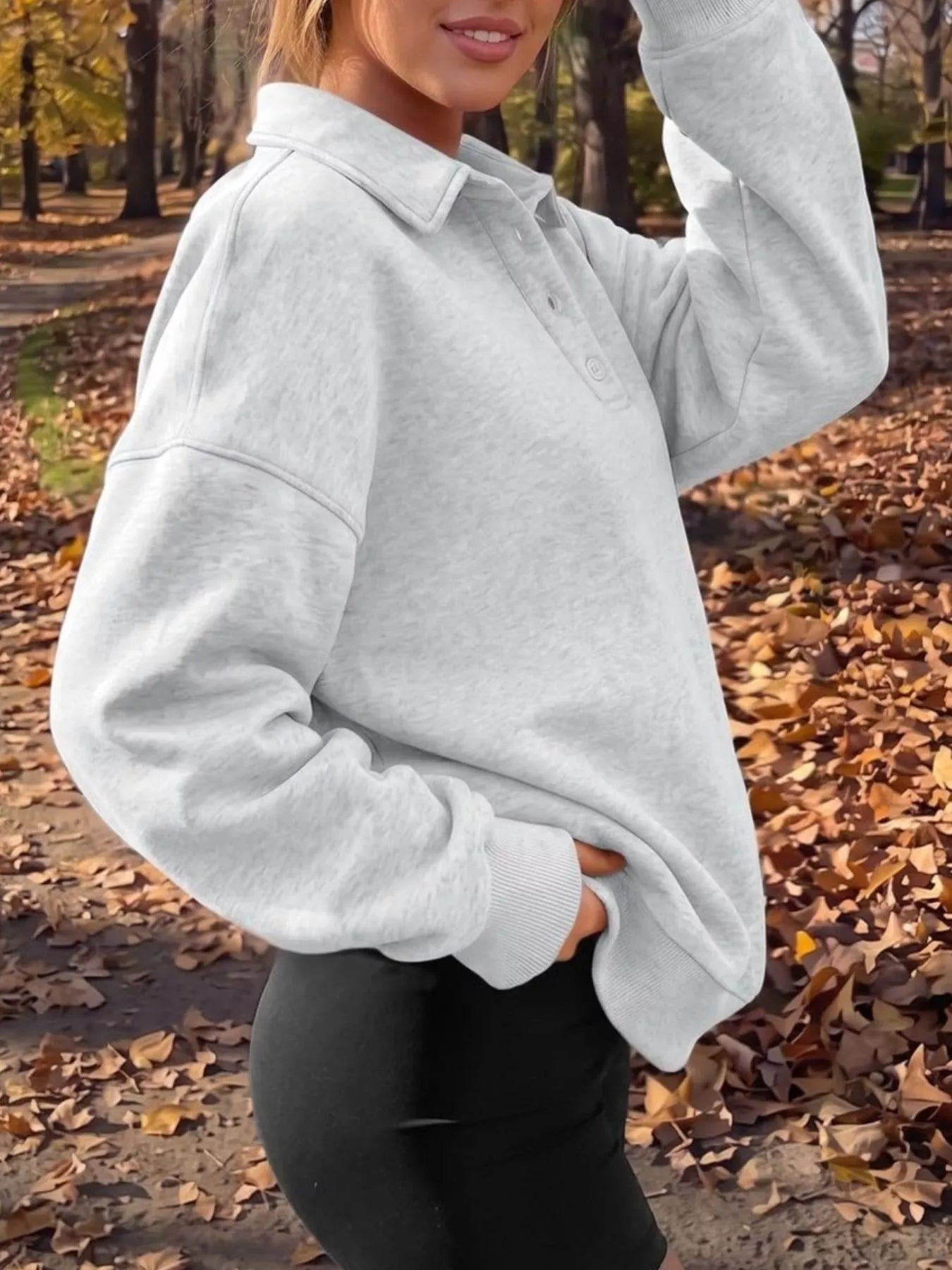 Trendsi Button Detail Dropped Shoulder Sweatshirt -