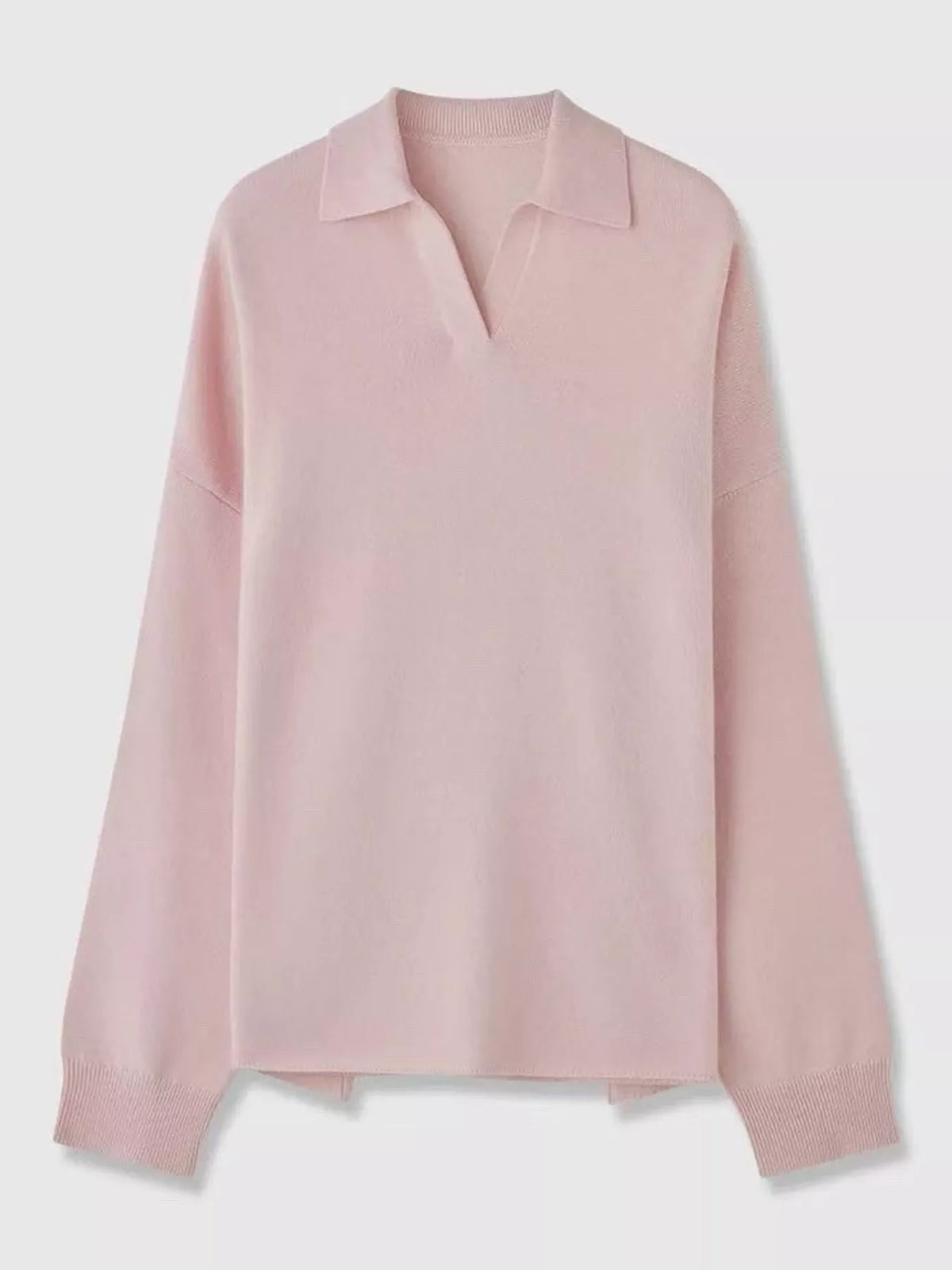 Pink dropped shoulder polo collar sweater